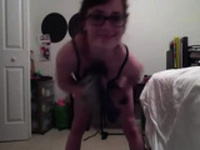 Cute teen with glasses striping