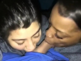 Amateur interracial threesome with double blowjob